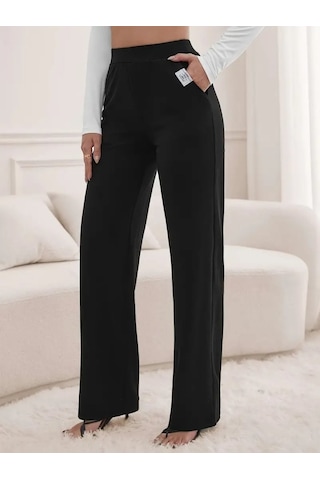 Leyla Sanat Sanata Yeni Bir Bakış Açısı Kadın Yüksek Bel Cepli Geniş Kesim Ithal Krep Pantolon Siyah