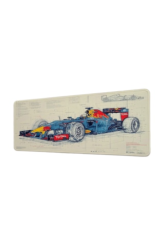 Red Bull Racing Formula 1 Teknik Çizim 40x90 Cm Oyuncu Mousepad Kaymaz Taban Büyük Boy Mousepad Siyah