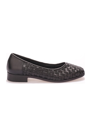 Analin Shoes Kadın Hakiki Deri Örgü Detaylı Babet Siyah