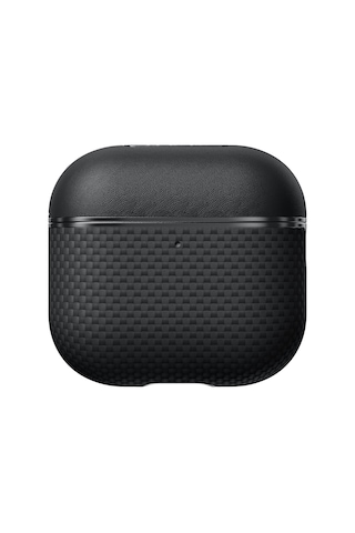 Apple Uyumlu AirPods 4 Kılıf 1500d Aramid Fiber Pitaka Ultra-slim Classic Serisi Black-grey Twill Kapak Siyah-gri