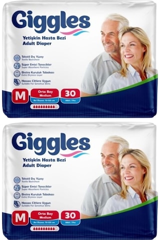Giggles Belbantlı Yetişkin Hasta Bezi Orta Boy M Beden 30 Lu X 2 Adet Giggles Belbantlı Yetişkin Hasta Bezi Orta Boy M Beden 30 Lu X 2 Adet