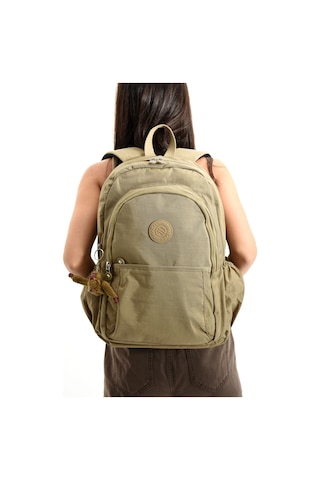 Sanmorris Unisex Suya Dayanıklı Krinkıl Kumaş Çok Gözlü Büyük Boy Okul Ve Sırt Çantası Bej