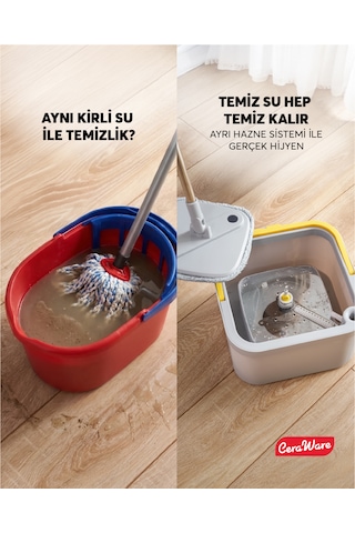 Home Care Dual System Kare Mop Seti Temiz Kirli Su Ayrı Hazneli 2 Adet İz Bırakmayan Mikrofiber Bez