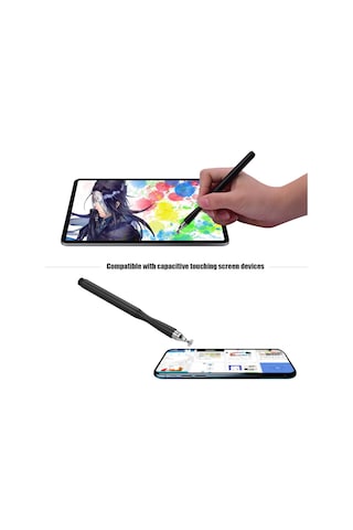 Vkemall 2 Adet Siyah Metal Dairesel Ve Fiber Uçlu Kalemler - Çizim Ve Yazma İçin Üniversal Dokunmatik Ekran Stili, 2 Adet Dairesel Ve 2 Adet Fiber Yedek Uç İle