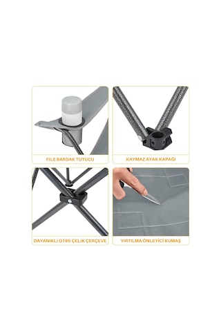 Kingcamp Lotus Comfort Konforlu & Takviyeli Kamp Sandalyesi Grey Gri