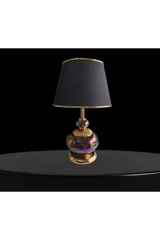 Athyra Abajur Siyah Sedef Gold Kaplamalı Siyah Şapkalı Siyah