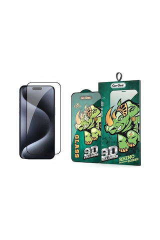 Apple iPhone 15 Pro Max Uyumlu Ekran Koruyucu Go Des 9d Full Cover Temperli Cam Ekran Koruyucu