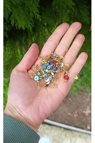 20 Adet 0.8 Mm Yassı Maşallahlık İğneli Cam Karışık Renkli Nazar Boncuğu