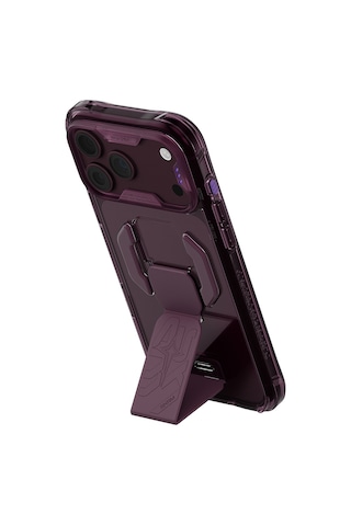 Apple Uyumlu iPhone 18 Pro Kılıf M-safeli Teknoloji Desenli Skinarma Helio Ce Mag Charge Standlı Kapak Bordo