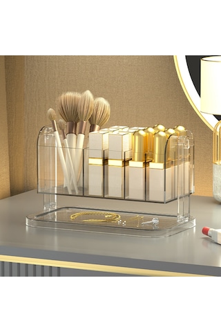 Cbtx Pet Ruj Saklama Kutusu Çok Izgaralı Tuvalet Masası Makyaj Fırçası Dudak Sır Şeffaf Organizatör - Şeffaf