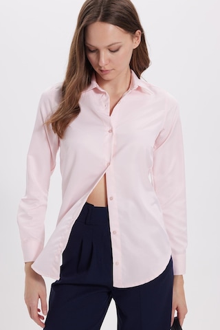 Tudors Kadın Slim Fit Dar Kesim Vücuda Oturan Uzun Kollu Pembe Basic Gömlek-38820 Pembe