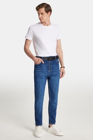 Erkek Straight Fit Bol Kesim Denim Yıkamalı Efektli Esnek Mavi Jean Kot Pantolon-34087 Mavi
