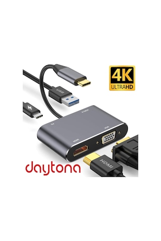 Daytona Cf02 4In1 Type-C To Hdmı/Vga/Pd Şarj Çevirici