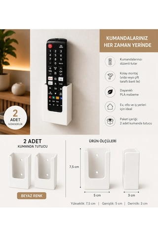 Veriqo 3d 2'li Duvar Kumanda Standı Tv Kumanda Askılığı Kendinden Yapışkanlı Kumanda Tutucu Beyaz