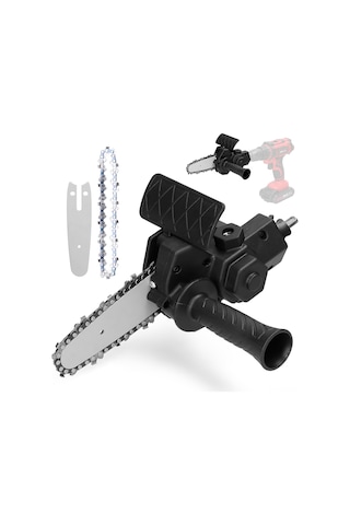 Neevoyu Drill'den Zincir Testereye Dönüştürücü Aksesuar Seti - 4 İnç Rehber Plakalı Ahşap Kesim Aracı - Siyah 6-13mm Matkap Uyumlu