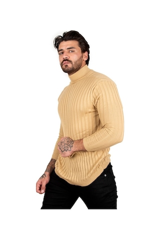 Deepsea Erkek Camel Yarım Balıkçı Örme Kazak 2100017 Camel