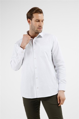 İmza Beyaz Kendinden Desenli Sert Yaka Uzun Kol Cepli Comfort Fit Pamuklu Gömlek 1004255211 Duman Beyaz