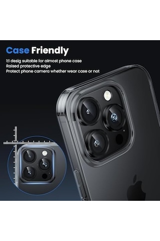 Trend İphone 16 Pro Ve İphone 16 Pro Max Kamera Camı Lens Koruyucu Halka Set - Siyah Titanyum