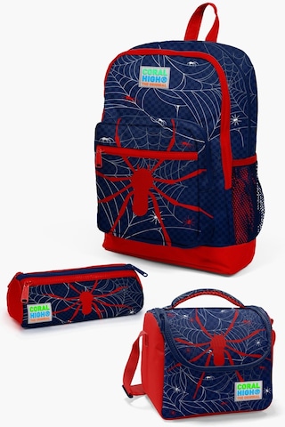 Coral High Kids Lacivert Kırmızı Örümcek Desenli 3 Lü Okul Çanta Seti Set0123720
