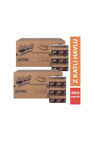 Selpak Professional Extra Z Katlama Dispenser Havlu 200'lü 24 Paket 21.5 x 24 CM