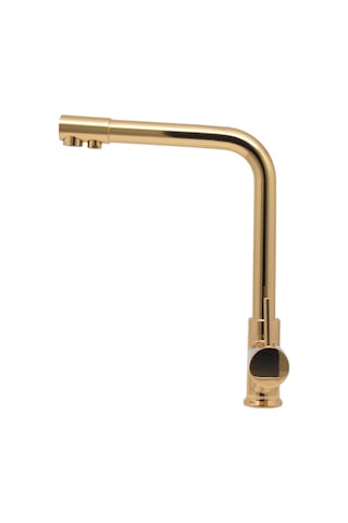 Kustar 3 Yollu Arıtma Çıkışlı Mutfak Eviye Bataryası Altın