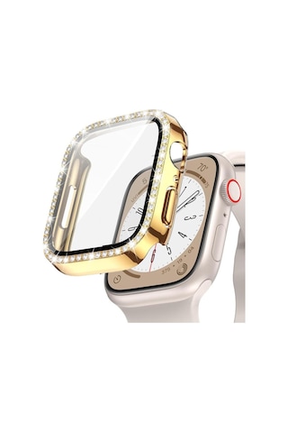 Apple Uyumlu  Watch  44mm Ekran Koruyuculu Tek Sıra Kenar Taşlı Sert Pc Kasa Koruyucu