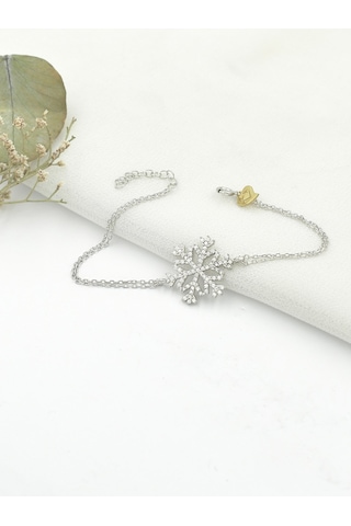 Diamond Seri Zirkon Taşlı Kar Tanesi Snowflake Gümüş Bileklik Gümüş