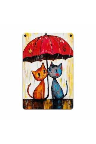 Upeka 2'li Kedi Temalı Şık Modern Tasarım Dekorasyon Metal Duvar Tablo 30cmx20cm