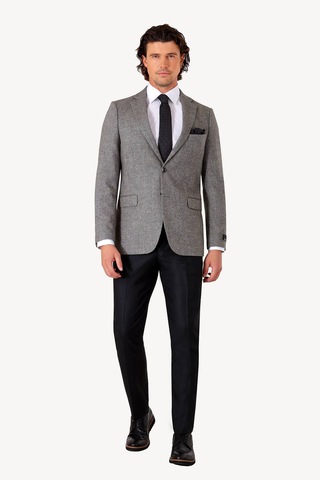 Erkek Gri Kışlık Yünlü Regular Fit Tek Ceket Gri