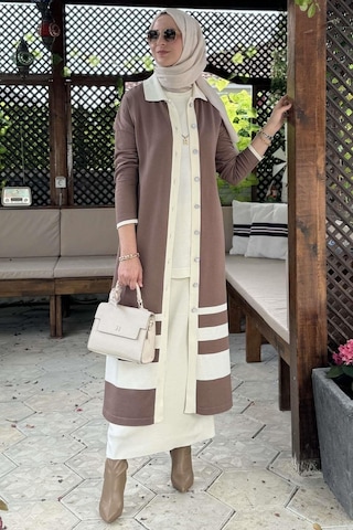 İmge Çizgili Triko Hırka Sütlü Kahve Çok Renkli