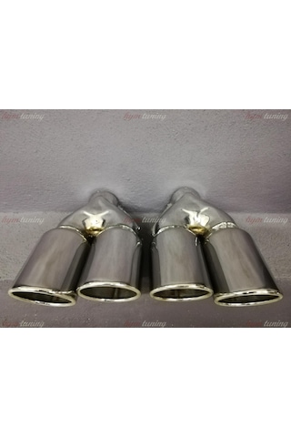 Yuvarlak Eğik Ağız 90mm Çift Çıkış Egzoz Ucu. Sağ Sol Takım N11.204