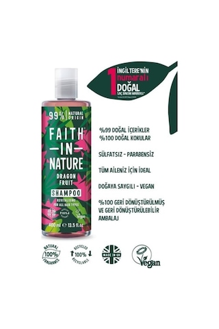 Faith in Nature%99 Doğal Canlandırıcı Şampuan Ejder Meyvesi Tüm Saç Tipleri İçin 400 ML