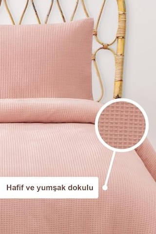 Waffle Tek Kişilik Pike Seti Pudra 160x220 Cm Genel