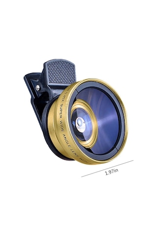 2 Si 1 Arada Klipsli Telefon Kamera Lensi 0.45x Ultra Geniş Açı 10x Makro 37mm Evrensel 49mm Uv Port Gold Gold