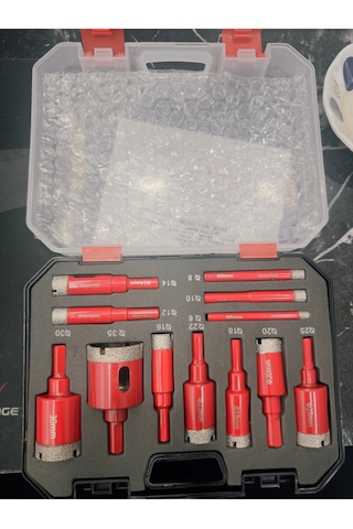 Senbang Elmas Kaplı Delici Seti 12 Li Kırmızı Özel Kutulu 6 35 Mm Cam Seramik Mermer Fayans Delme Uçları