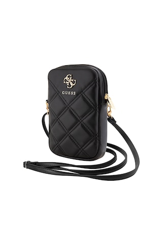 Guess Lisanslı Çapraz Askılı Vücut Çantası 4g Metal Logolu Kapitone Desenli Fermuarlı Pu Deri Siyah