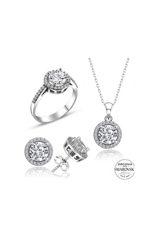 Sertifikalı Swarovski Özel Modeli Tektaş 925 Gümüş Set Takım