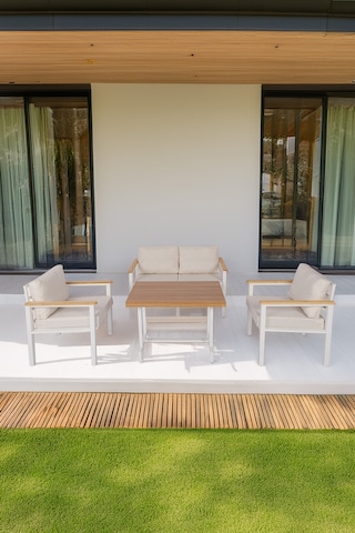 Neokas Balkon Mobilyası, Bahçe Takımı, Kafe Koltuğu, Bekleme Alanı Koltuğu, 1 + 1 + 2 + Masa Beyaz