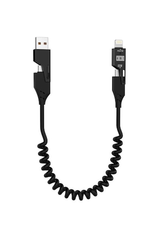 Torima U110 Siyah 4'ü 1 Arada Type-C Lightning Usb-A 65 W Super Hızlı Akordiyonlu Şarj Kablosu