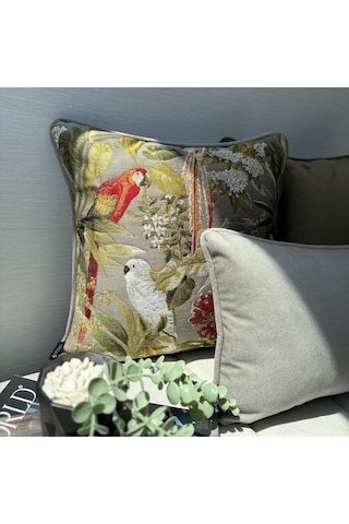 "jungle" Dokulu Desenli Kırlent Kılıfı - 45x45 Yeşil - Gri - Beyaz