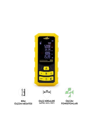 Dawreek Mesafe Ölçer H01 Yellow 80 Metre Dijital El Tipi Mesafe Ölçüm Cihazı