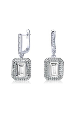 Pırlanta Model Baget Taşlı Lüks Sallantılı Gümüş Kadın Küpe Gümüş