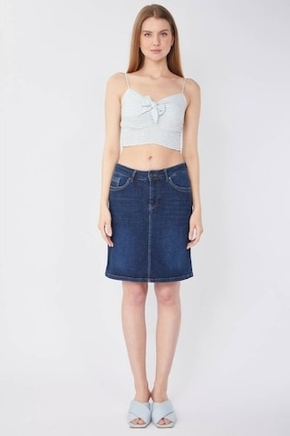 Kadın Düz Dar Jean Etek Lacivert 17573