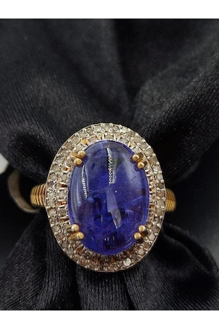 925 Gümüş Tanzanit Ve Elmaslı Yüzük 300 Altın