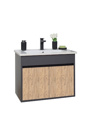 Aras Lavabolu Asma Alt Dolap Antrasit/Atlantik Çam 80X44X58 Cm Antrasit - Atlantik Çam