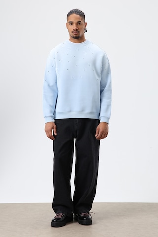 Vamos Yıkamalı Taş Detaylı Oversize Sweatshirt Bebek Mavisi