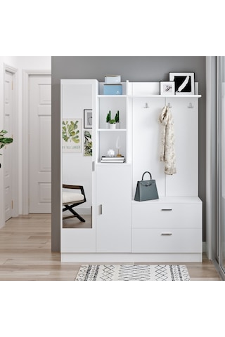 Robinhome Robin Home Jessie Vestiyer Ayakkabılık Portmanto Aynalı Raf Beyaz