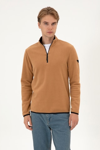 U.S. Polo Assn. Erkek Regular Fit Camel Polar Yarım Fermuarlı Basic Sweatshirt 50313777-VR233