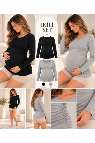 Luvmabelly Myra2301 2304 Hamile Tshirt Seti Siyah