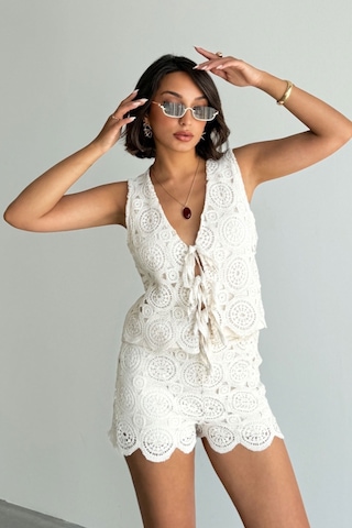 Verymoda Dantel Bohem Bej Şort Yazlık Ham